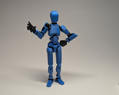 Blue action figure on a gray background