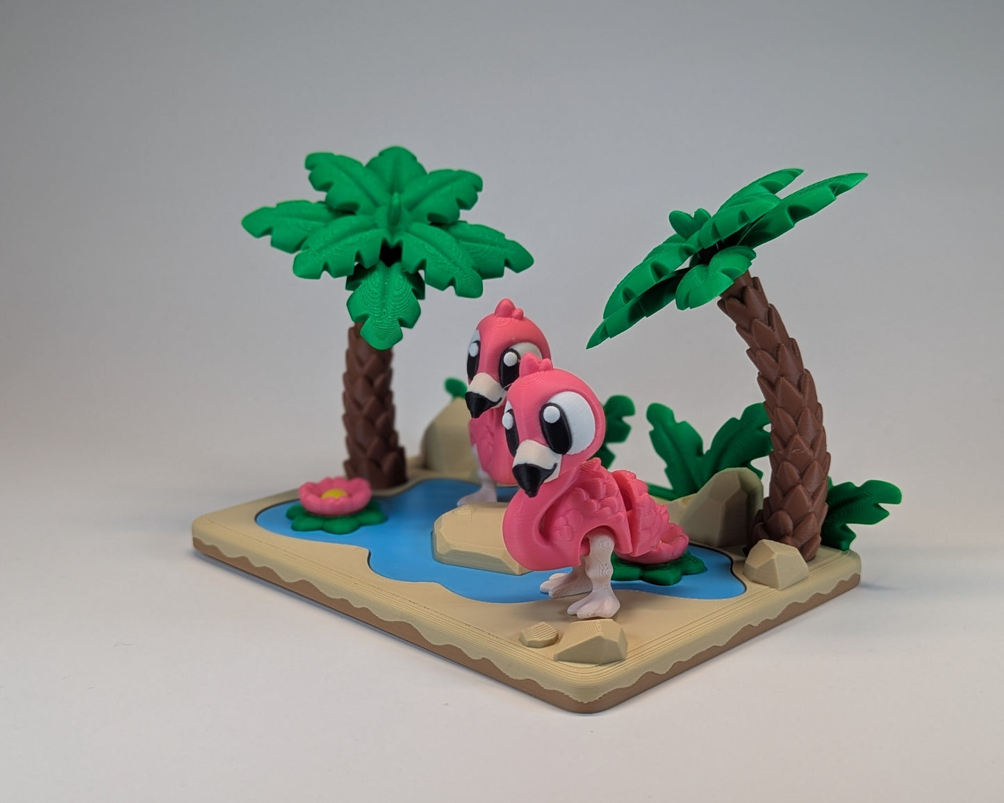Flamingo Lagoon Tiny Habitat Front Ride Side View with 2 Flamingos
