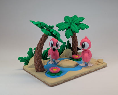 Flamingo Lagoon Tiny Habitat With 2 flamingos front side view