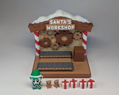 Santa's Workshop with Elf Two Bears and 4 Presents